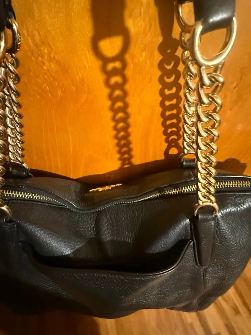 Coach Ava Black Pebble Leather Chain-Handle Tote - Picture 4 of 16